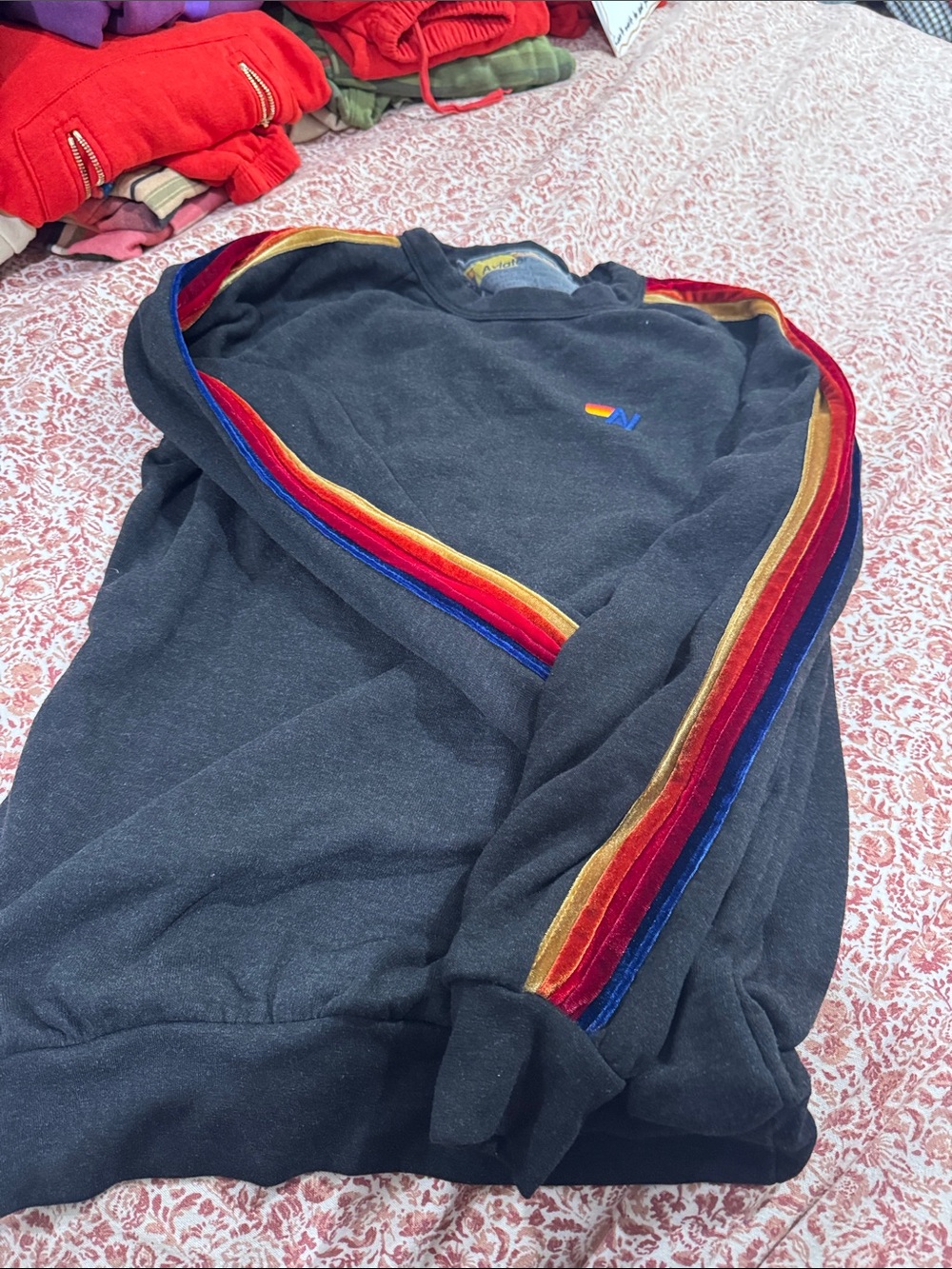 Aviator nation crewneck with velvet stripes